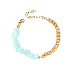Amazonite Natural Amazonite Beaded Bracelets, with Stainless Steel Chains, 6-3/4 inch(17cm)