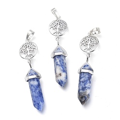 Blue Spot Jasper Natural Blue Spot Jasper Pointed Big Pendants, with Platinum Plated Brass Findings, Faceted, Bullet & Tree of Life, 59~67x14~15mm, Hole: 7x5mm