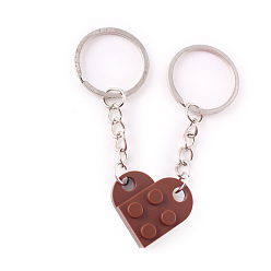 Saddle Brown Love Heart Building Blocks Keychain, Separable Jewelry Gifts Couples Friendship Keychain, with Alloy Findings, Saddle Brown, Pendant: 2.5x2.7x8cm, Ring: 3cm