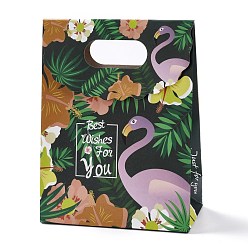 Flamingo Shape Sacs-cadeaux à rabat en papier rectangle, avec une poignée, sacs à provisions, gris ardoise foncé, motif flamant, 12.3x6x16.1 cm