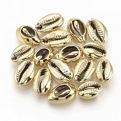 Gold Electroplated Sea Shell Beads, Undrilled/No Hole Beads, Cowrie Shells, Gold, 15~18x10~12x6~7mm