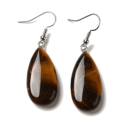Тигровый глаз Серьги с подвесками в форме слезы тигрового глаза, платиновые латунные серьги, 50.5x15 мм