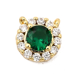 Зеленый Латунные микро проложить кубического циркония прелести, плоско-круглые, без свинца и без кадмия, долговечный, реальный 18 k позолоченный, стойки покрытие, зелёные, 9x9x4 мм, отверстие : 0.6 мм