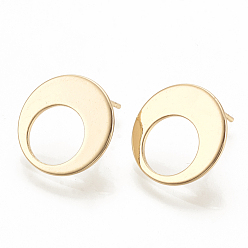 Real 18K Gold Plated Brass Stud Earring Findings, Flat Round, Nickel Free, Real 18K Gold Plated, 15x15x1mm, Pin: 0.7mm