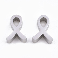 Stainless Steel Color 304 Stainless Steel Pendants, Awareness Ribbon, Stainless Steel Color, 12x9x3mm, Hole: 1.8mm