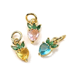 (52) Непрозрачная лаванда Латунные микро проложить кубического циркония прелести, с прыжковых колец, долговечный, клубника, разноцветные, 12x6x3.5 мм, отверстие : 3 мм