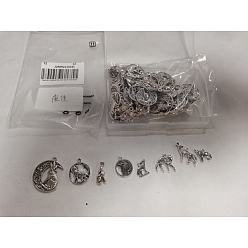 Античное Серебро 80 шт 8 стили подвески из сплава в тибетском стиле, волк с плоским круглым/лунным, античное серебро, 15~33x9.5~26x1.5~3 мм, отверстие : 1~2.5 мм, 10 шт / стиль