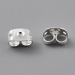 925 Sterling Silver Plated Brass Friction Ear Nuts, Ear Locking Earring Backs for Post Stud Earrings, with 3 Holes, 925 Sterling Silver Plated, 6x4.5x3.5mm, Hole: 1mm