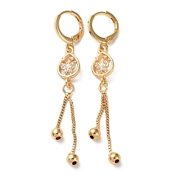 Light Gold Rhinestone Butterfly Leverback Earrings, Brass Chains Tassel Earrings for Women, Light Gold, 58~58.5x8mm
