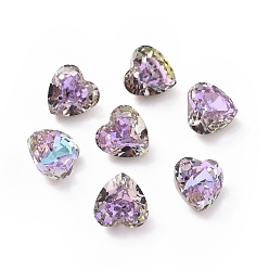 Vitrail Light K5 Glass Rhinestone Cabochons, Pointed Back & Back Plated, Faceted, Heart, Vitrail Light, 8x8x6mm