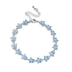 Темно-Голубой Браслеты-цветы с кубическим цирконием, украшения из латуни для женщин, Реальная платина, глубокое синее небо, 6-3/4 дюйм (17.2 см)