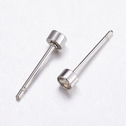 Stainless Steel Color 304 Stainless Steel Stud Earring Findings, for Pointed Back Rivoli Rhinestone, Flat Round, Stainless Steel Color, Tray: 2mm, 3x2mm, Pin: 0.9mm
