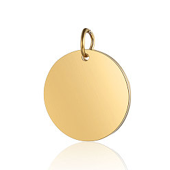 Golden 201 Stainless Steel Pendants, Manual Polishing, Flat Round, Stamping Blank Tag, Golden, 20x1.5mm, Hole: 3.5mm