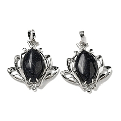 Синий Драгоценный Камень Синий авантюрин подвески, подвески-цветы со стойкой, фурнитура из латуни, платина, без кадмия и без свинца, 37x35x10 мм, отверстия : 8x5 mm и 1.6 мм