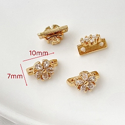 Flower Brass Micro Pave Clear Cubic Zirconia Slide Charms, Golden, Flower, 7x10mm