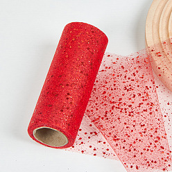 Red 10 Yards Sparkle Polyester Tulle Fabric Rolls, Deco Mesh Ribbon Spool with Paillette, for Wedding and Decoration, Red, 5-7/8 inch(150mm)