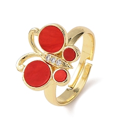 Красный Латунные микро проложить пальцев кольца кубического циркония, бабочка, cmолой, реальный 18 k позолоченный, долговечный, без кадмия и без свинца, стойки покрытие, красные, размер США 7 (17.3 мм)