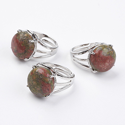 Unakite Adjustable Natural Unakite Finger Rings, with Brass Findings, US Size 7 1/4(17.5mm)
