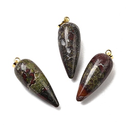 Кровь драконов Подвески из натуральной крови дракона с заостренным концом, с фурнитурой позолоченной латунной, пуля, 32~33x12 мм, отверстие : 2.5x6 мм