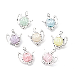 (52) Непрозрачная лаванда Подвески из акрила и сплава в тибетском стиле, чайник, с железной фурнитурой, античное серебро, разноцветные, 24.5x23x11 мм, отверстие : 2 мм