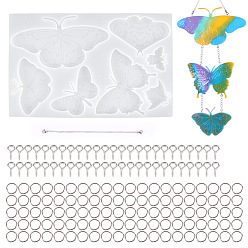 White DIY Butterfly Wind Chime Making Kits, including Butterfly Molds, Iron Chains, Iron Jump Rings, Iron Eye Pins, White, Mold: 245x155x9mm
