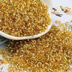 Gold Glass Seed Beads, Silver Lined, Cylinder, Gold, 2.5x1.6mm, Hole: 1mm, about 58967pcs/pound