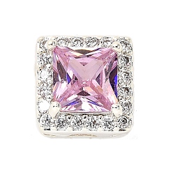 Квадрат Латунные микро проложить кубического циркония бусы, серебряные, квадратный, 9.5x9x7.5 мм, отверстие : 2.5x2.5 мм