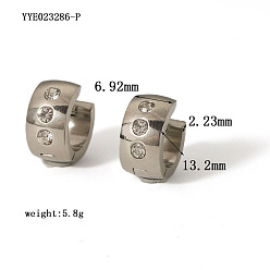 Платина Стильные 304 из нержавеющей стали обруч серьги, с четким кубического циркония, платина, 13.2x6.92x2.23 мм