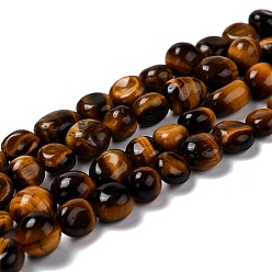 Tiger Eye Natural Tiger Eye Beads Strands, Tumbled Stone, Nuggets, Grade A, 7.5~9x7.5~8x3.5~6mm, Hole: 1mm, about 44pcs/strand, 15.16~15.75 inch(38.5~40cm)