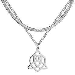Stainless Steel Color 304 Stainless Steel Curb & Herringbone Chains Double Layer Necklaces, with Trinity Knot Pendant, Stainless Steel Color, 14.76 inch(37.5cm)