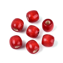 Красный Крашеные бусины из натурального клена, баррель, без свинца, красные, 16x16~17 мм, Отверстие : 8 мм , около 676 шт / 1000 г
