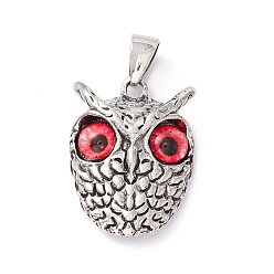 Red Retro Punk Alloy Pendants, with Glass, Owl with Evil Eye, Red, 26x18.5x6mm, Hole: 7.5x4mm