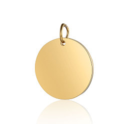 Golden 201 Stainless Steel Pendants, Manual Polishing, Flat Round, Stamping Blank Tag, Golden, 18x1.5mm, Hole: 3.5mm