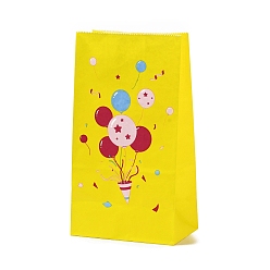 Yellow Rectangle Paper Candy Gift Bags, Birthday Christmas Gift Packaging, Balloon & Gift Box Pattern, Yellow, Unfold: 13x8x23.5cm