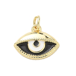 Black Brass Enamel Pendants, Evil Eye Charms, Rack Plating, Long-Lasting Plated, Cadmium Free & Lead Free, Real 18K Gold Plated, Black, 12.5x15.5x3.5mm, Hole: 2.5mm