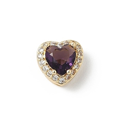 Индиго Латунные бусины, сердце, с микропаве из кубического циркония и кристаллического циркония, без кадмия и без свинца, февр., золотые, индиговые, 9x10x7 мм, отверстие : 2/3x2 мм