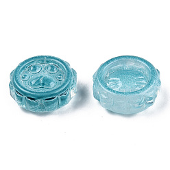 Teal Transparent Spray Painted Glass Beads, Flower with Pawprint, Teal, 15x15x5.5mm, Hole: 1.2mm