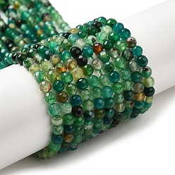 Sea Green Natural Agate Beads Strands, Faceted, Round, Dyed & Heated, Sea Green, 4mm, Hole: 0.8mm, about 88~94pcs/strand, 14.76~15.87''(37.5~40.3cm)