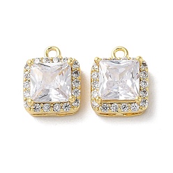 Real 18K Gold Plated Brass Micro Pave Cubic Zirconia Charms, Square Charm, Real 18K Gold Plated, 10.5x8.5x5mm, Hole: 1.3mm