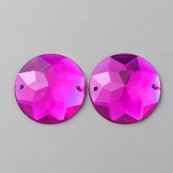 Magenta Nähen auf Rhine, facettierter Acryl-Strassstein, 2-Loch-Links, flacher Rücken & Rückseite plattiert, Halbrund, für Kostüm, Abendkleider, Kleidung, Hochzeitskleid, Dekoration, Magenta, 24.5~25x5.8 mm, Bohrung: 1.2 mm