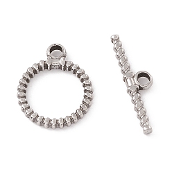 Stainless Steel Color 304 Stainless Steel Toggle Clasps, Twisted Pattern Round Ring, Stainless Steel Color, Round Ring: 19x16x2.5mm, Hole: 2.5mm, T-bar: 6x23x2.5mm, Hole: 2.5mm, 2pcs/set