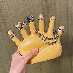 Gold 6 Fingers Hand Shaped Resin Ring Display Stands, Jewelry Storage for Rings Storage, Gold, 14.5x16x19cm