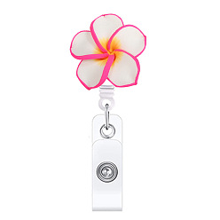 Fuchsia Flower Polymer Clay Retractable Badge Reel, Card Holders, ID Badge Holder Retractable for Nurses, Fuchsia, 350x35mm