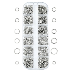 Stainless Steel Color 12 Styles 304 Stainless Steel Jump Rings Sets, Open Jump Rings, Round Ring, Stainless Steel Color, 4~8x0.7~1mm, inner diameter: 2.4~6mm, 865pcs/box