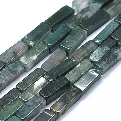 Moss Agate Natural Moss Agate Beads Strands, Cuboid, 12.5~13.5x3~5x3~4.5mm, Hole: 1mm, about 30~32pcs/strand, 15.1~15.9 inch(38.5~40.5cm)