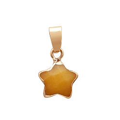 Topaz Jade Natural Topaz Jade Faceted Star Charms, with Golden Plated Brass Findings, 13x13mm
