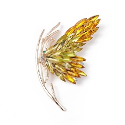 Topazee Broche papillon strass, insigne en alliage d'or clair pour femme, topaze, 73.5x64x15mm, pin: 0.8 mm