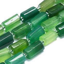 Natural Agate Natural Green Onyx Agate Beads Strands, with Seed Beads, Faceted, Column, Dyed & Heated, 12~13x6~8x6~8mm, Hole: 1mm, about 28pcs/strand, 15.55''~15.75'(39.5~40cm)