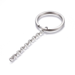 Stainless Steel Color 304 Stainless Steel Split Key Ring Clasps, For Keychain Making, with Extended Cable Chains, Stainless Steel Color, 85mm, Ring: 30x3mm