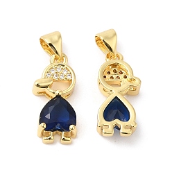 Dark Blue Real 16K Gold Plated Brass Micro Pave Cubic Zirconia Pendants, with Glass, Boy Charms, Dark Blue, 18.5x8x4.5mm, Hole: 5x3.5mm